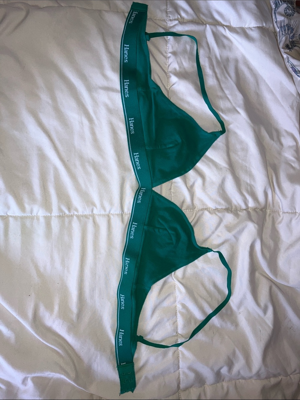 Hanes Teal Wireless Logo Band Triangle Bra